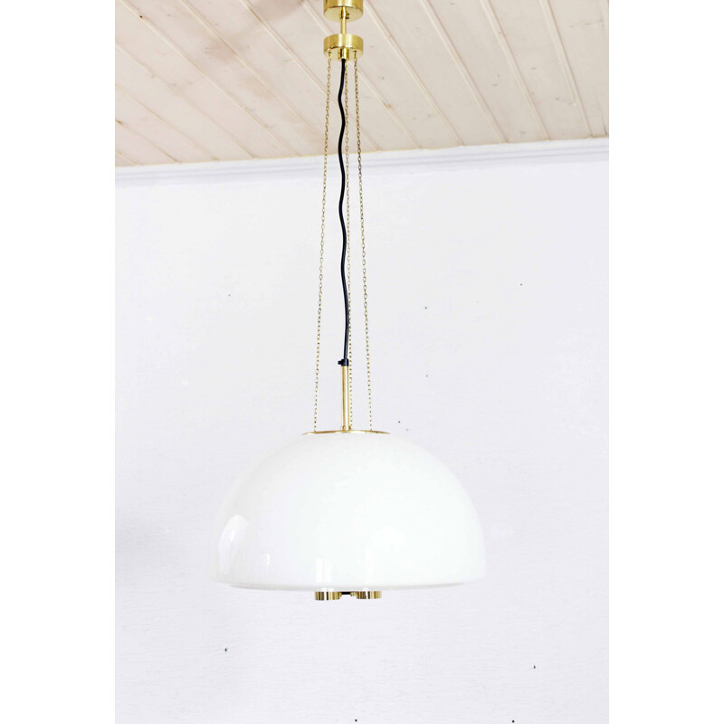 Vintage opaline and brass chandelier from Glashütte Limburg, Switzerland 1960