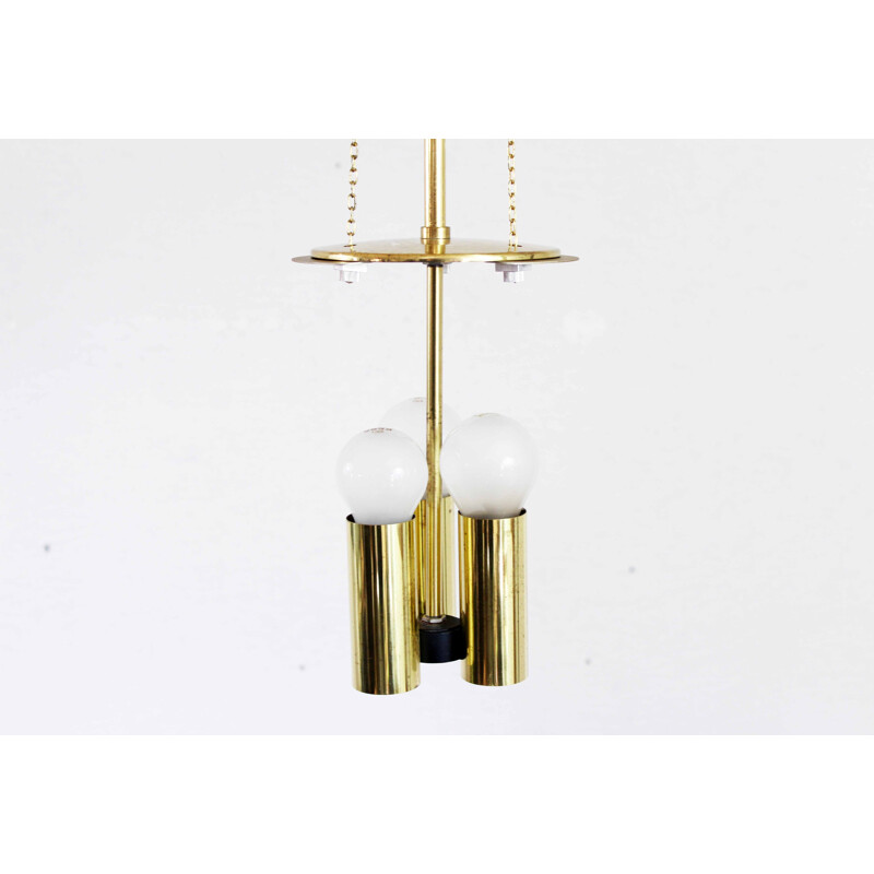 Vintage opaline and brass chandelier from Glashütte Limburg, Switzerland 1960
