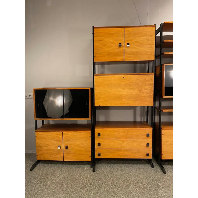 Vintage veneered modular bookcase 1960s