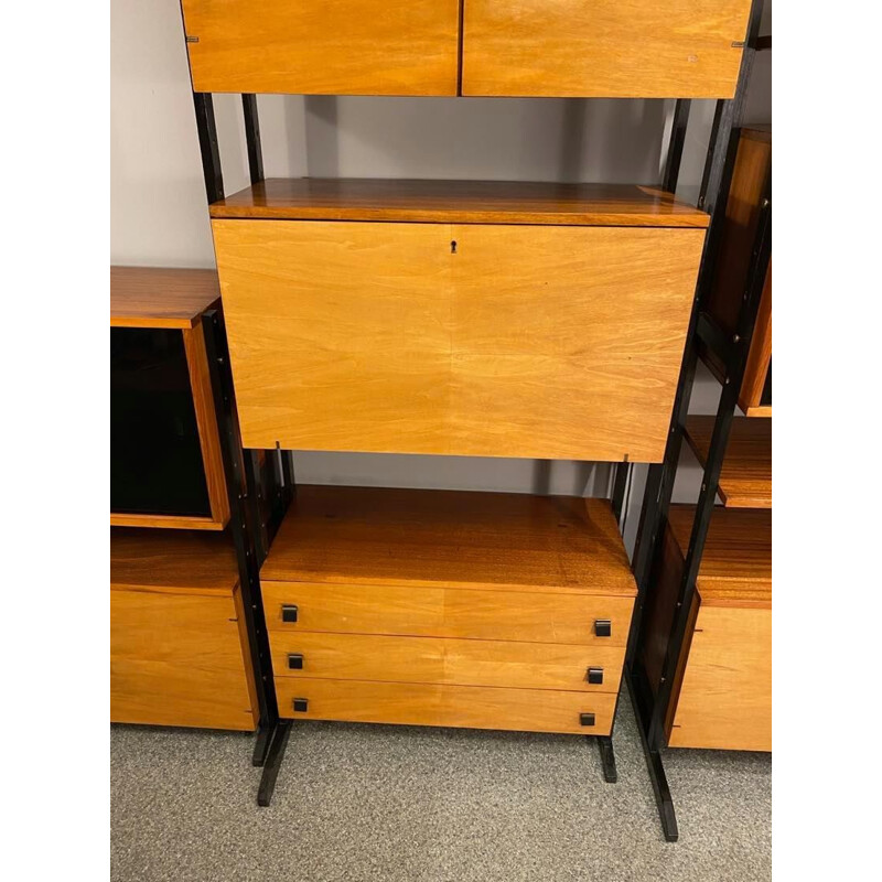 Vintage veneered modular bookcase 1960s