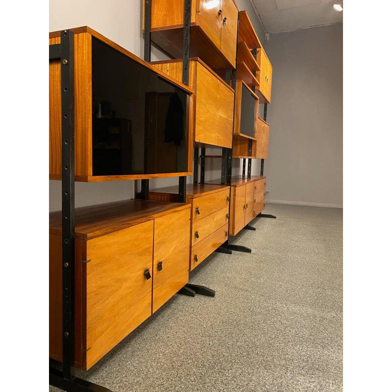 Vintage veneered modular bookcase 1960s