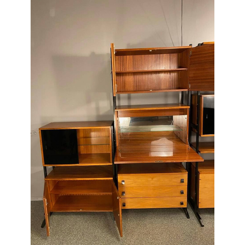 Vintage veneered modular bookcase 1960s