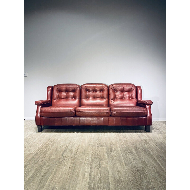 Vintage Leather Sofa 3 Seat & Armchair, Sweden 1960s