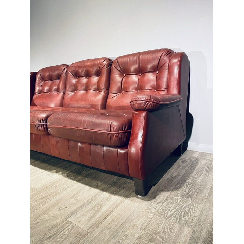 Vintage Leather Sofa 3 Seat & Armchair, Sweden 1960s