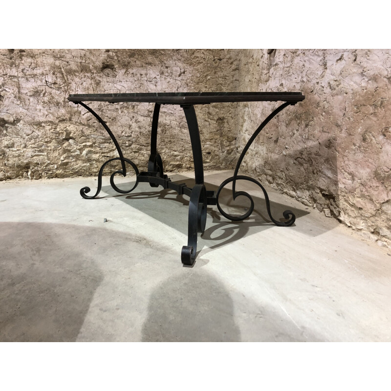 Vintage wrought iron and marble coffee table by Robert Merceris, 1940