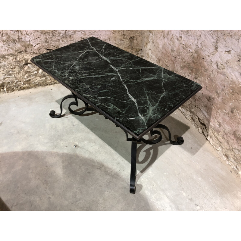 Vintage wrought iron and marble coffee table by Robert Merceris, 1940