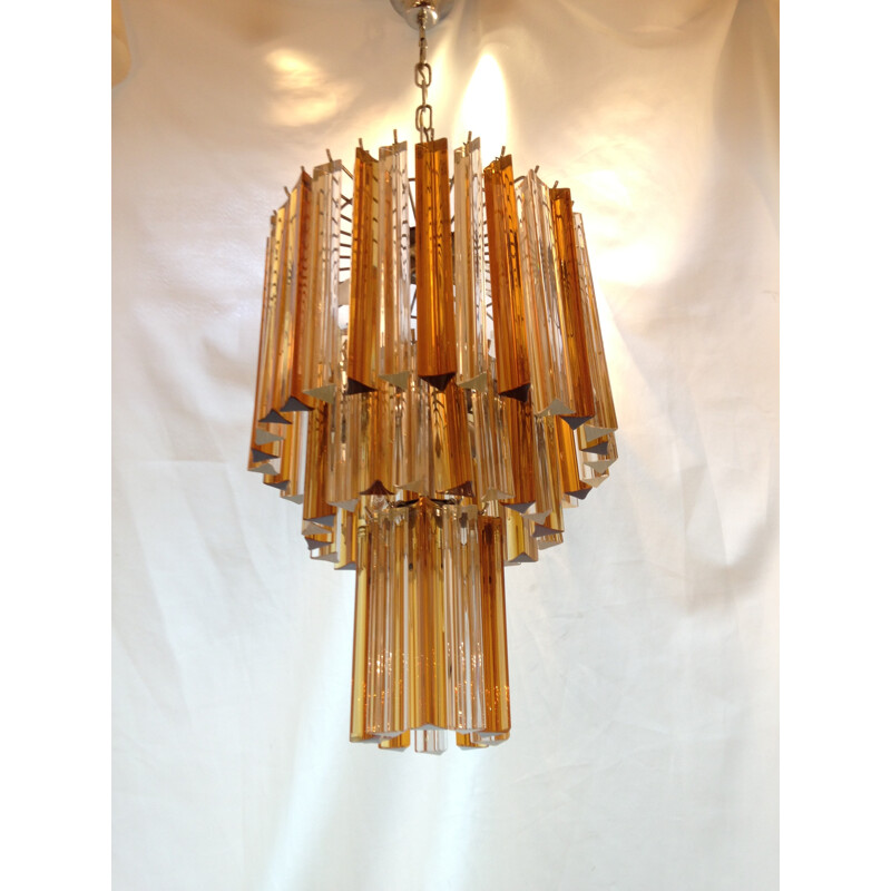 Chandelier "Venini" white glass and amber - 1960s