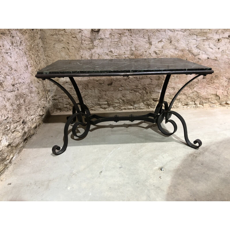 Vintage wrought iron and marble coffee table by Robert Merceris, 1940