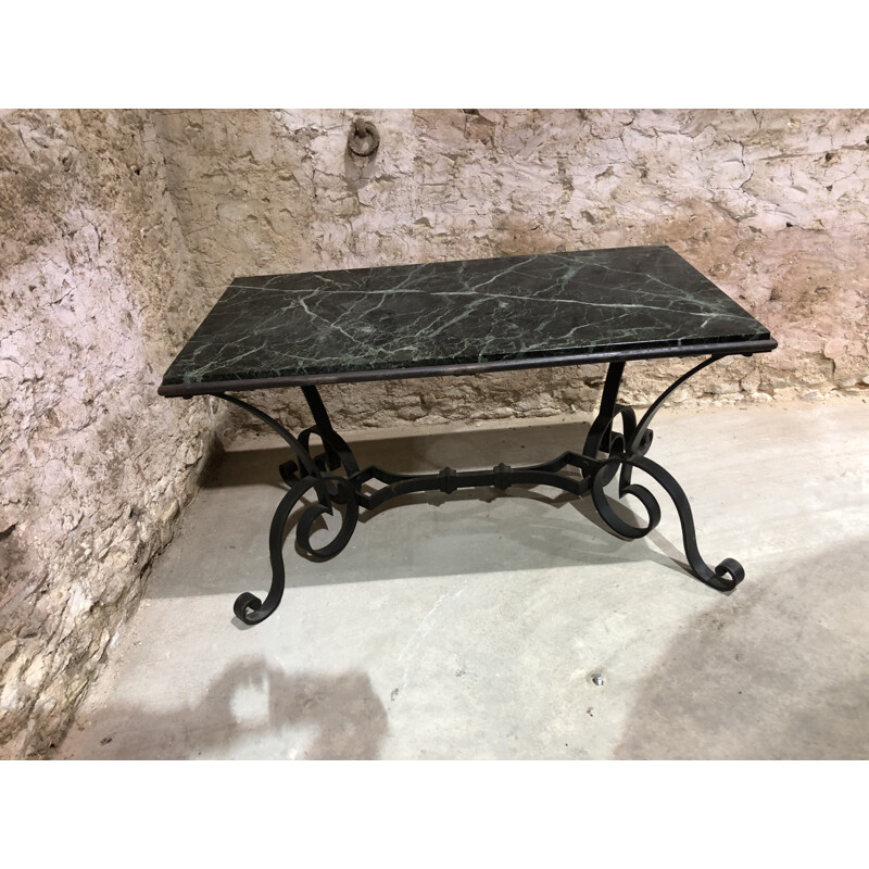 Vintage wrought iron and marble coffee table by Robert Merceris, 1940