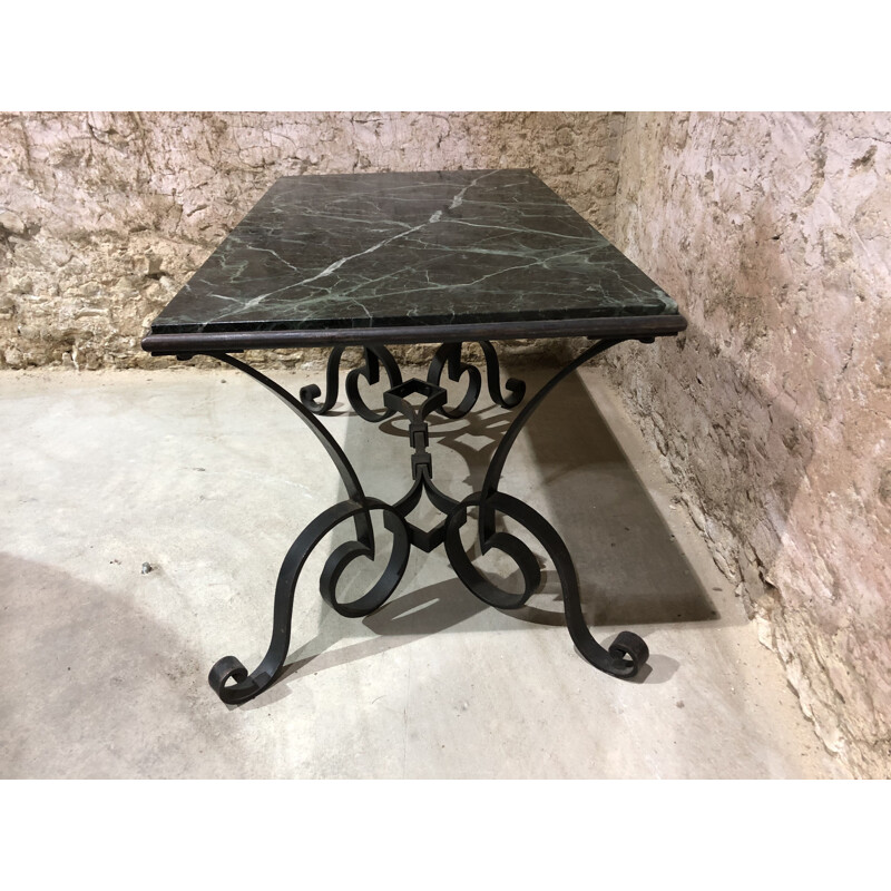 Vintage wrought iron and marble coffee table by Robert Merceris, 1940