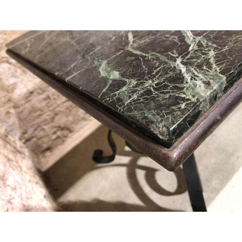 Table basse vintage en fer forgé et marbre de Robert Merceris, 1940