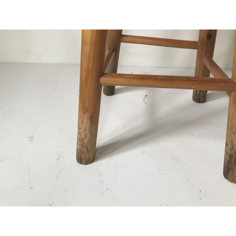 Set of 4 vintage pine stools 1950s