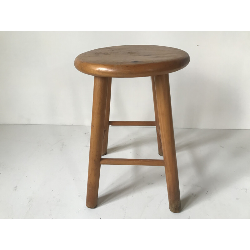 Set of 4 vintage pine stools 1950s