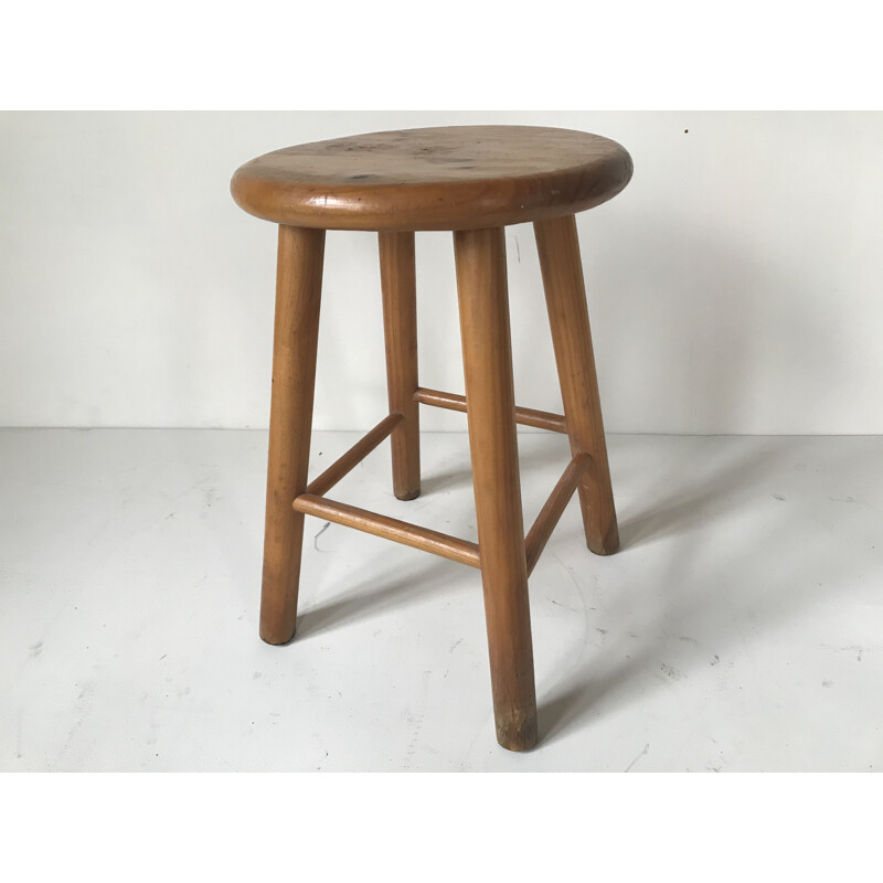 Set of 4 vintage pine stools 1950s