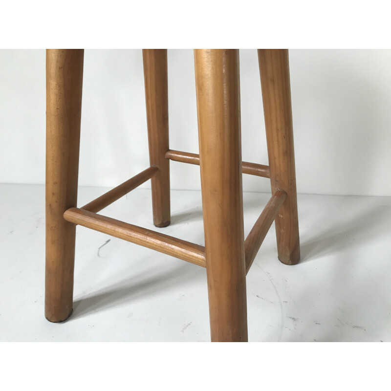 Set of 4 vintage pine stools 1950s