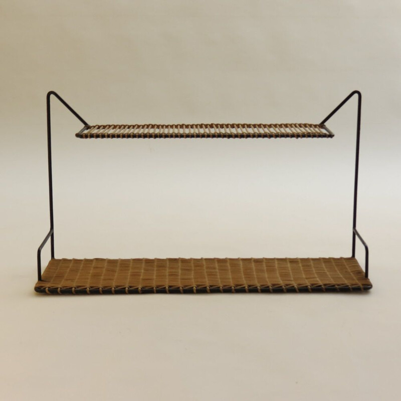 Vintage Cane And Metal Shelving By Guy Raoul, France 1950s