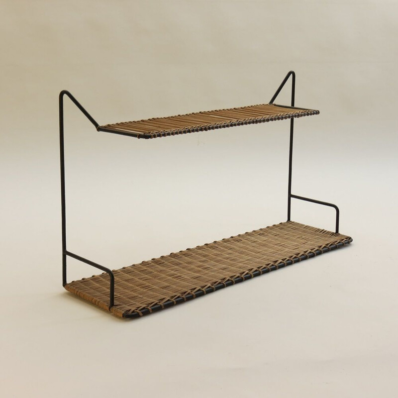 Vintage Cane And Metal Shelving By Guy Raoul, France 1950s