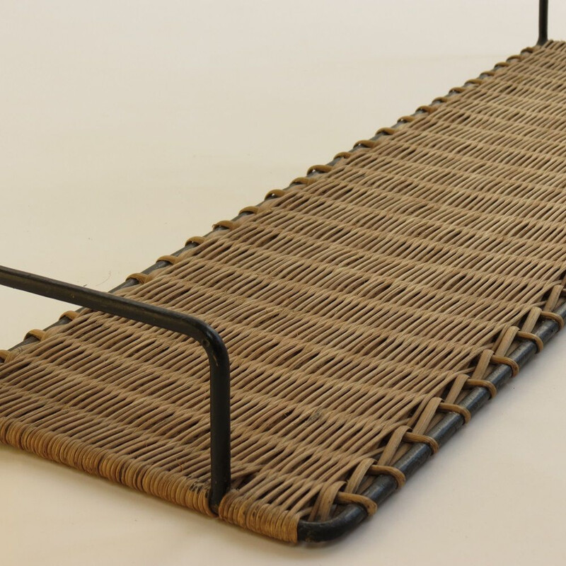 Vintage Cane And Metal Shelving By Guy Raoul, France 1950s