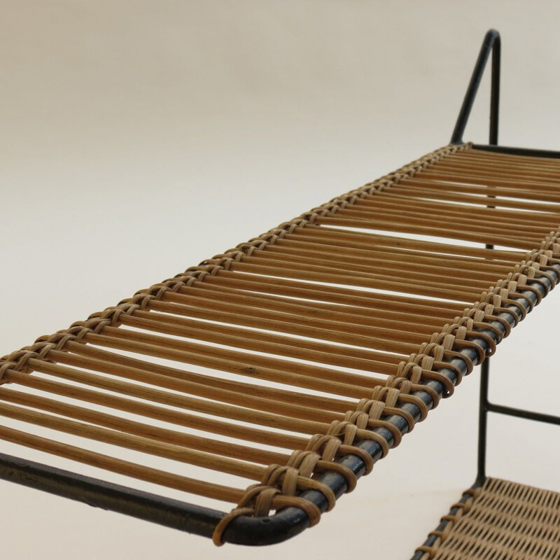 Vintage Cane And Metal Shelving By Guy Raoul, France 1950s