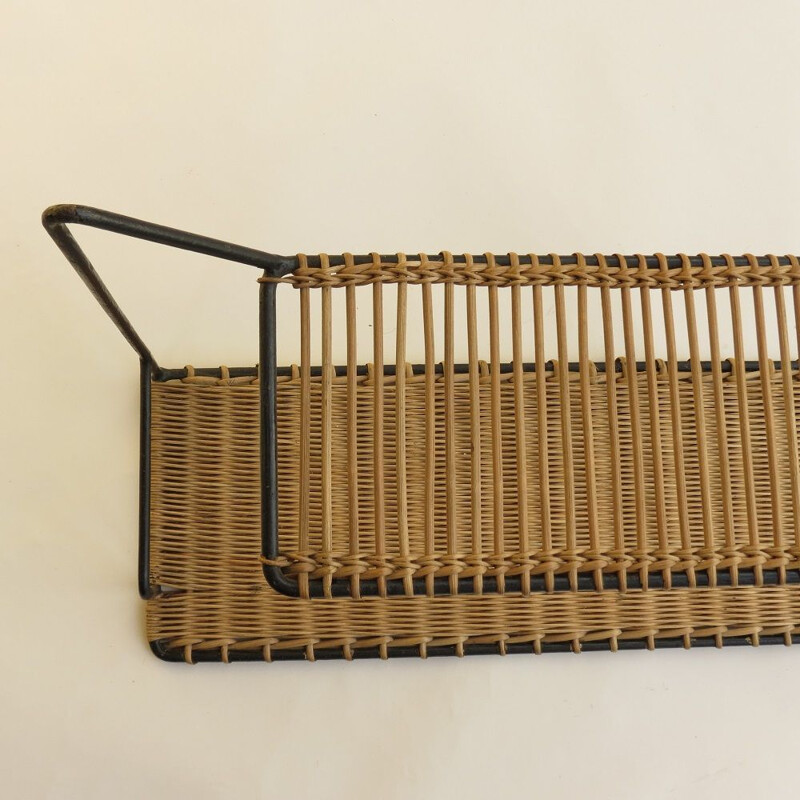Vintage Cane And Metal Shelving By Guy Raoul, France 1950s
