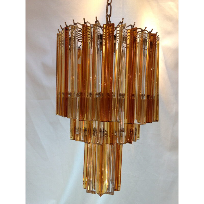 Chandelier "Venini" white glass and amber - 1960s