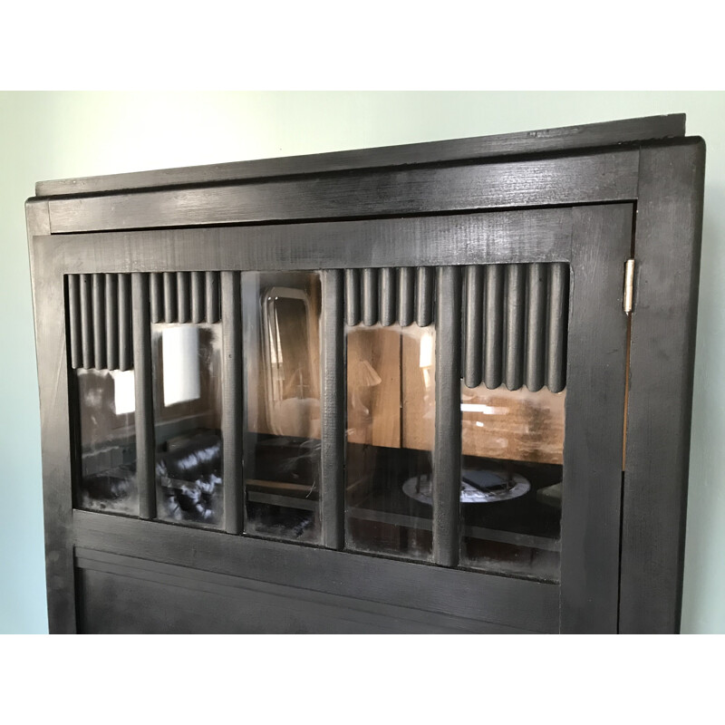 Vintage Art-Deco glass cabinet with black patina
