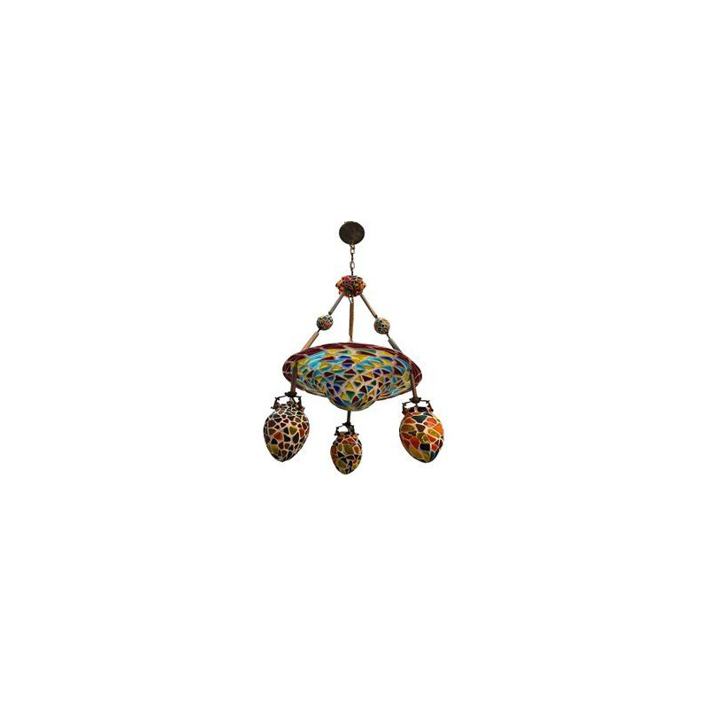 Vintage Glass Liberty Mosaic Chandelier 1920s
