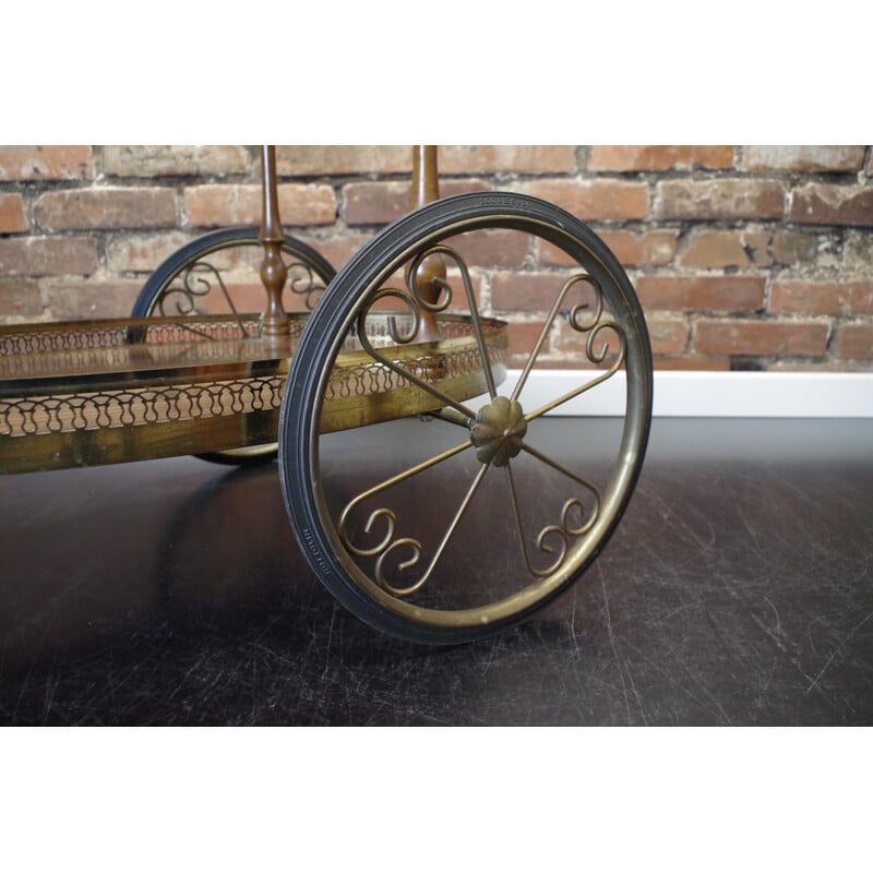 Vintage Neoclassical Brass Drinks Trolley 1960s 