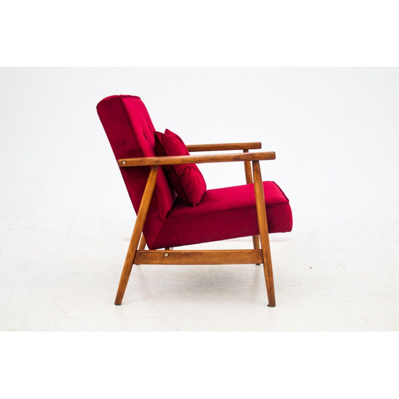 Vintage beech Armchair with footrest, Poland 1960s