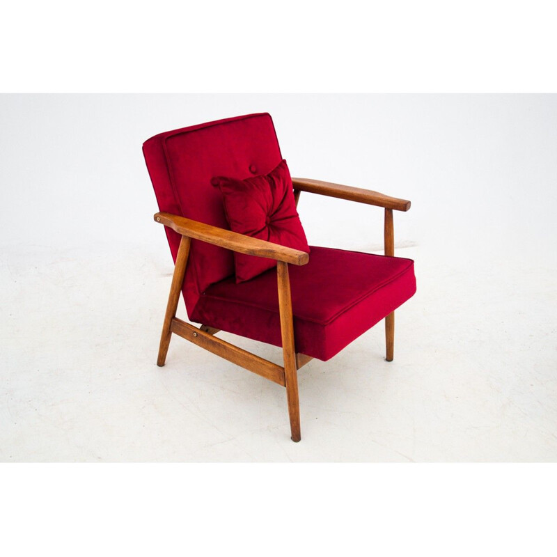 Vintage beech Armchair with footrest, Poland 1960s