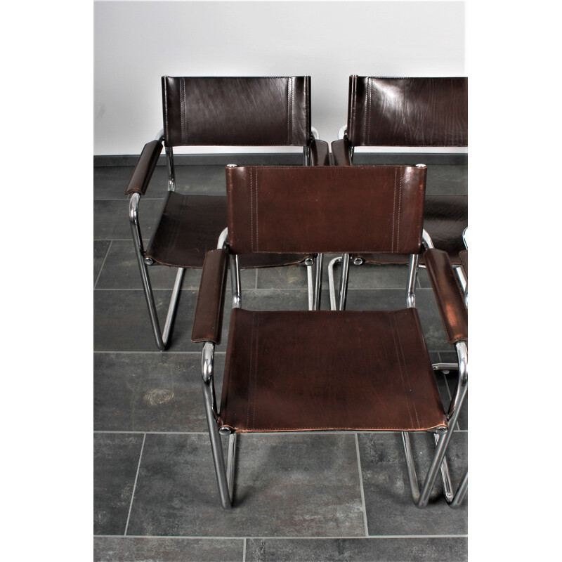 Set Of 5 Brown S34 Cantilever Chairs Saddle Leather By Mart Stam & Marcel Breuer For Matteo Grassi 1980s