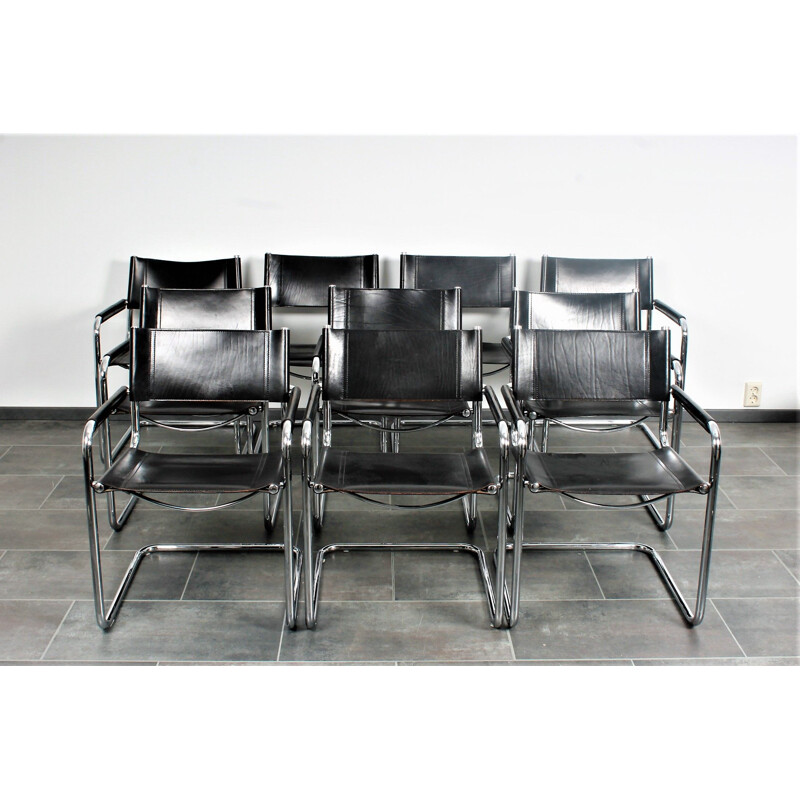 Vintage Black leather S34 cantilever chairs by Mart Stam & Marcel Breuer for Fasem 1987s