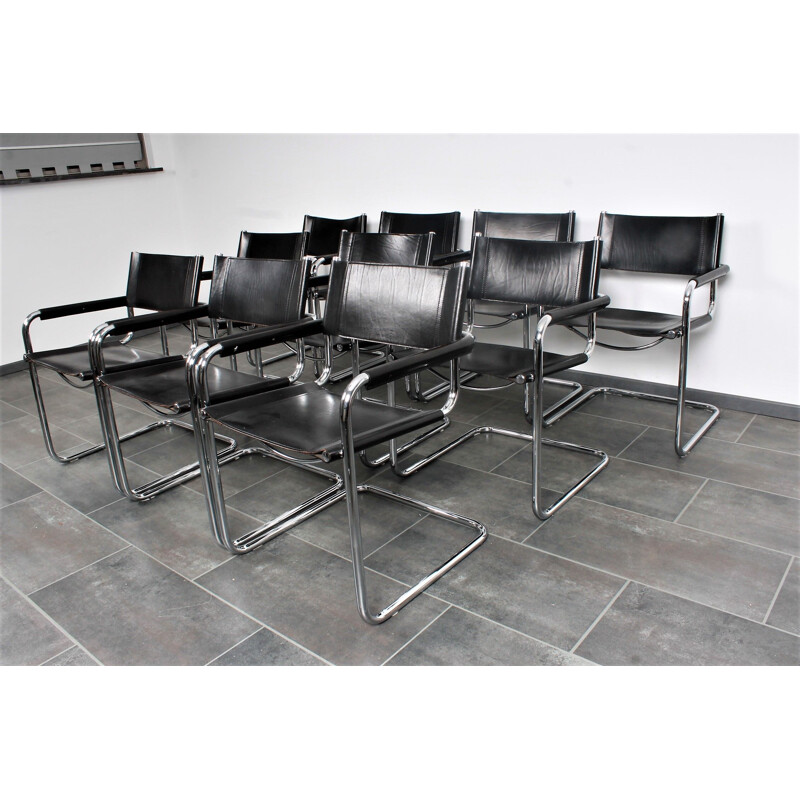 Vintage Black leather S34 cantilever chairs by Mart Stam & Marcel Breuer for Fasem 1987s