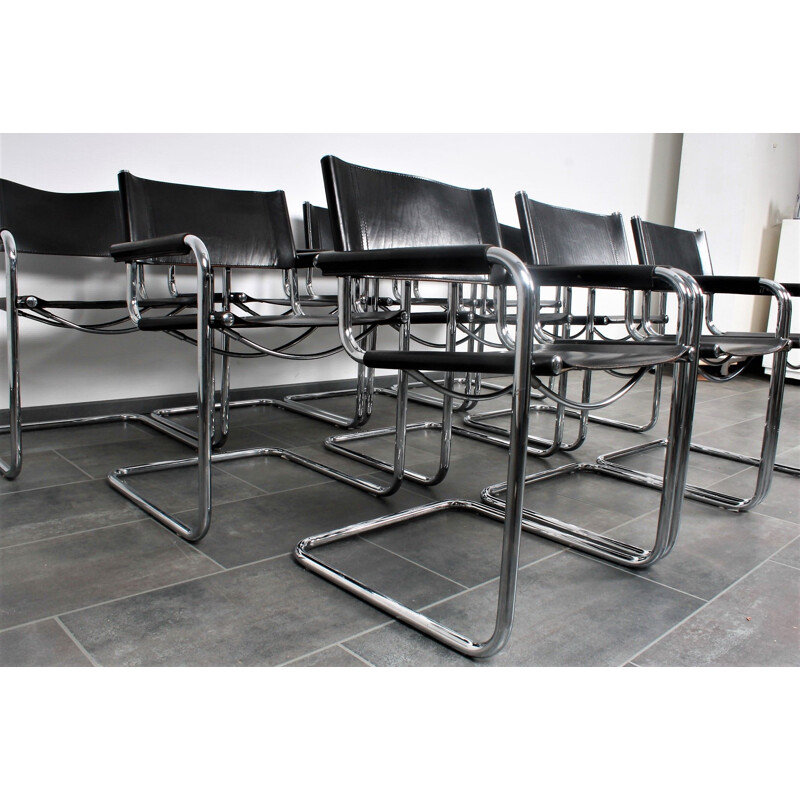 Vintage Black leather S34 cantilever chairs by Mart Stam & Marcel Breuer for Fasem 1987s