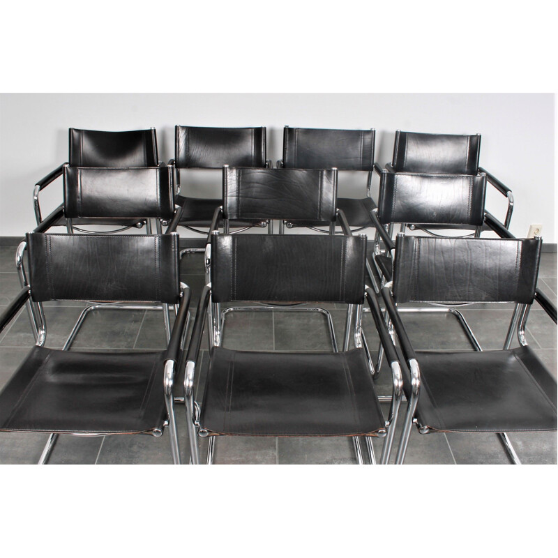 Vintage Black leather S34 cantilever chairs by Mart Stam & Marcel Breuer for Fasem 1987s