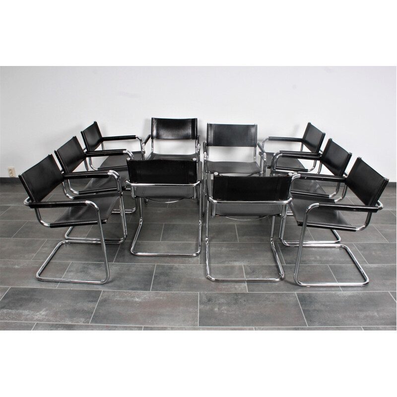 Vintage Black leather S34 cantilever chairs by Mart Stam & Marcel Breuer for Fasem 1987s