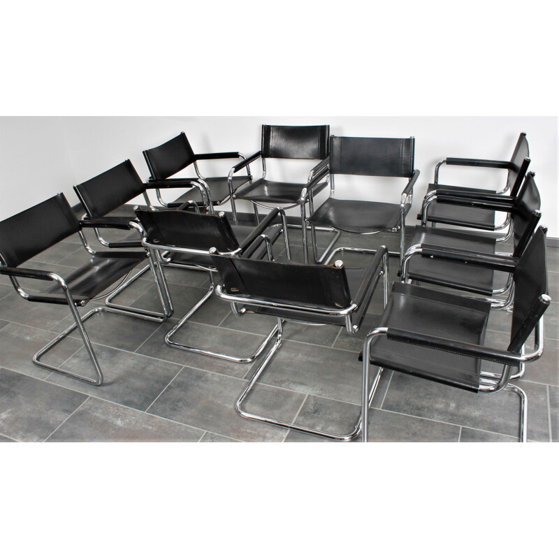 Vintage Black leather S34 cantilever chairs by Mart Stam & Marcel Breuer for Fasem 1987s