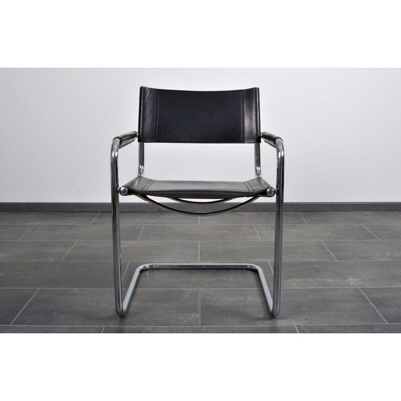 Chaises vintage cantilever S34 en cuir noir par Mart Stam & Marcel Breuer pour Fasem 1987