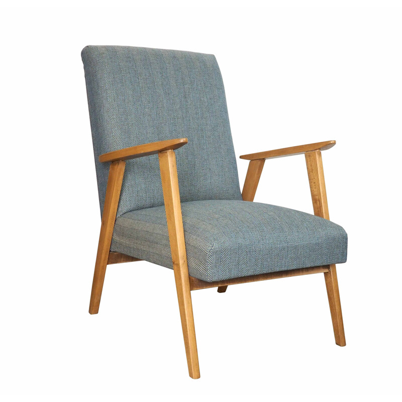 Fauteuil vintage en bois brut poncé et vernis, Anglais 1960