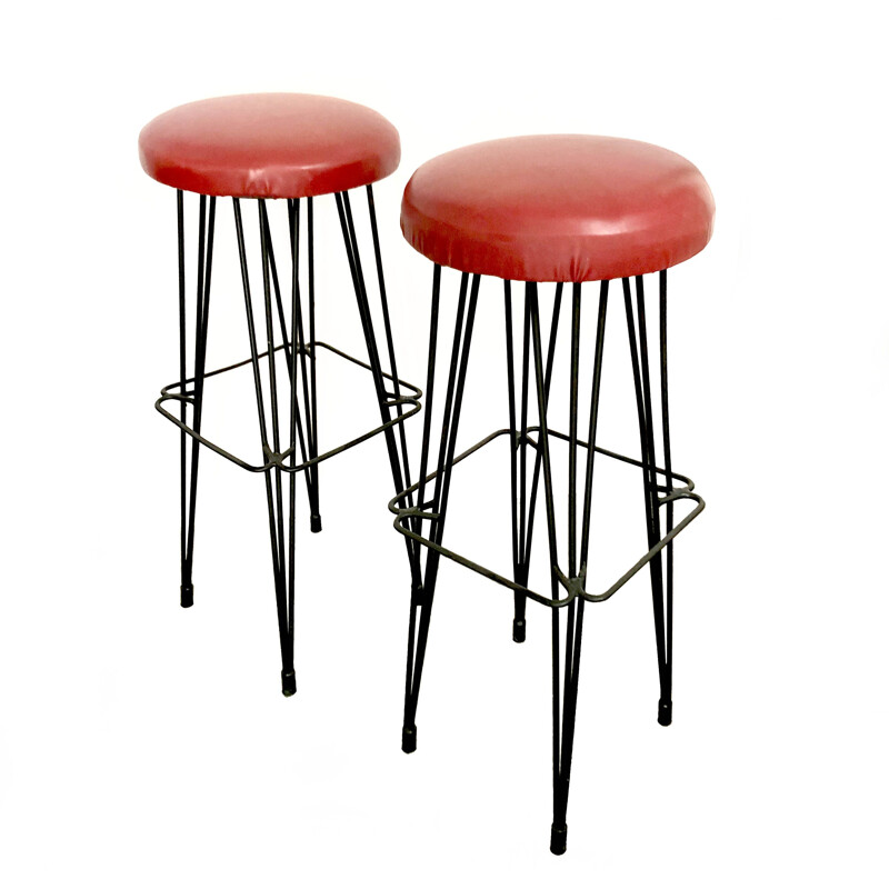 Pair of vintage bar stools in skai 1950s