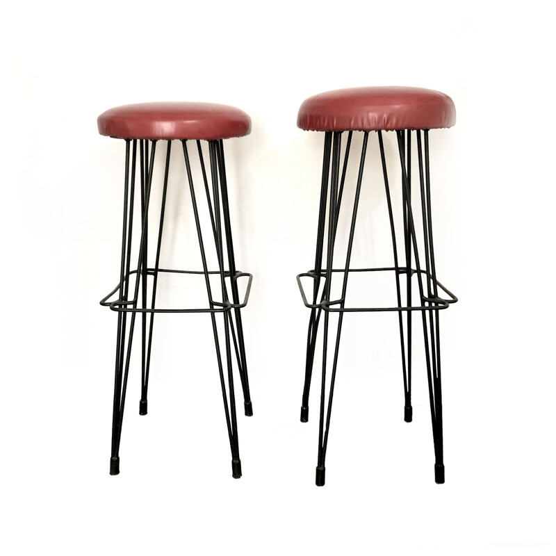 Pair of vintage bar stools in skai 1950s