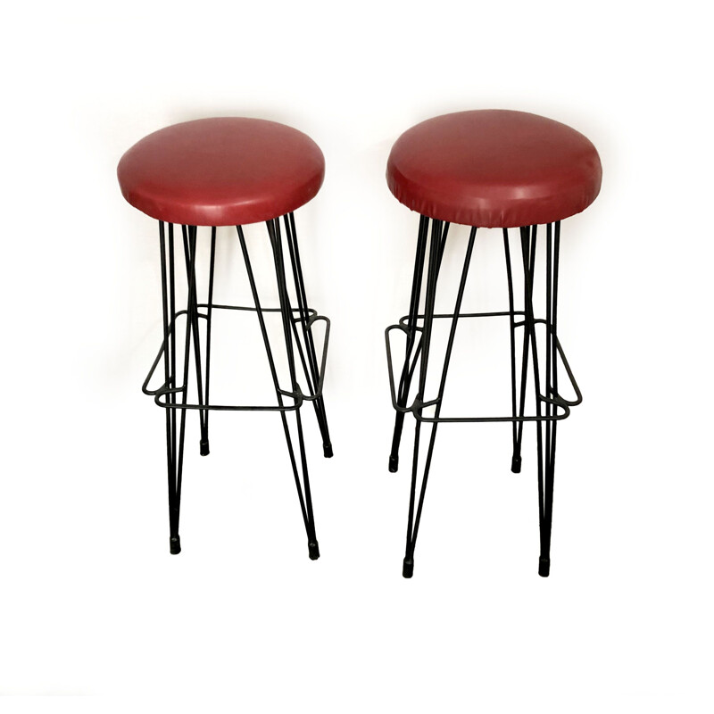 Pair of vintage bar stools in skai 1950s