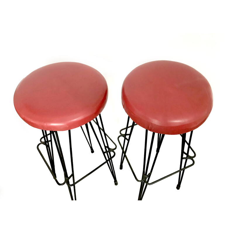 Pair of vintage bar stools in skai 1950s
