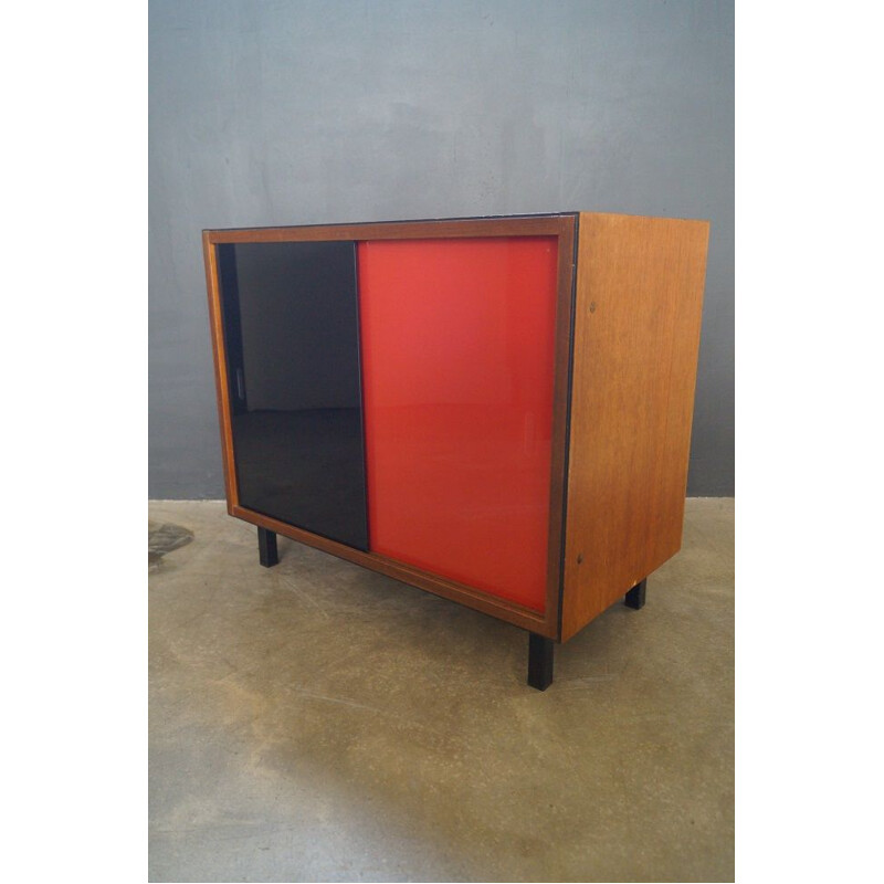 Vintage wood and glass sideboard, French 1960s