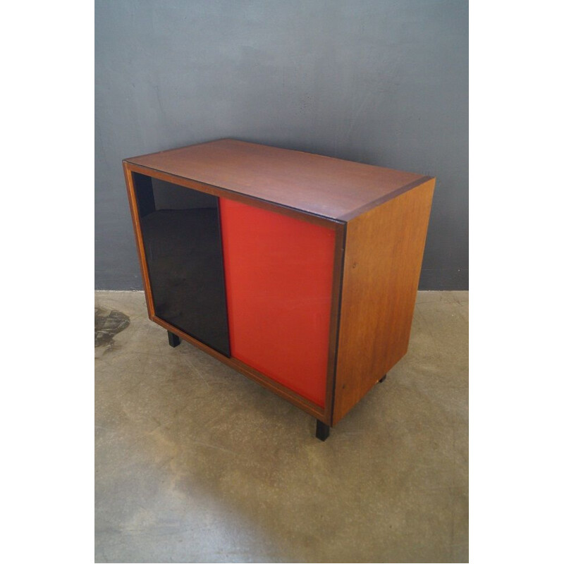 Vintage wood and glass sideboard, French 1960s