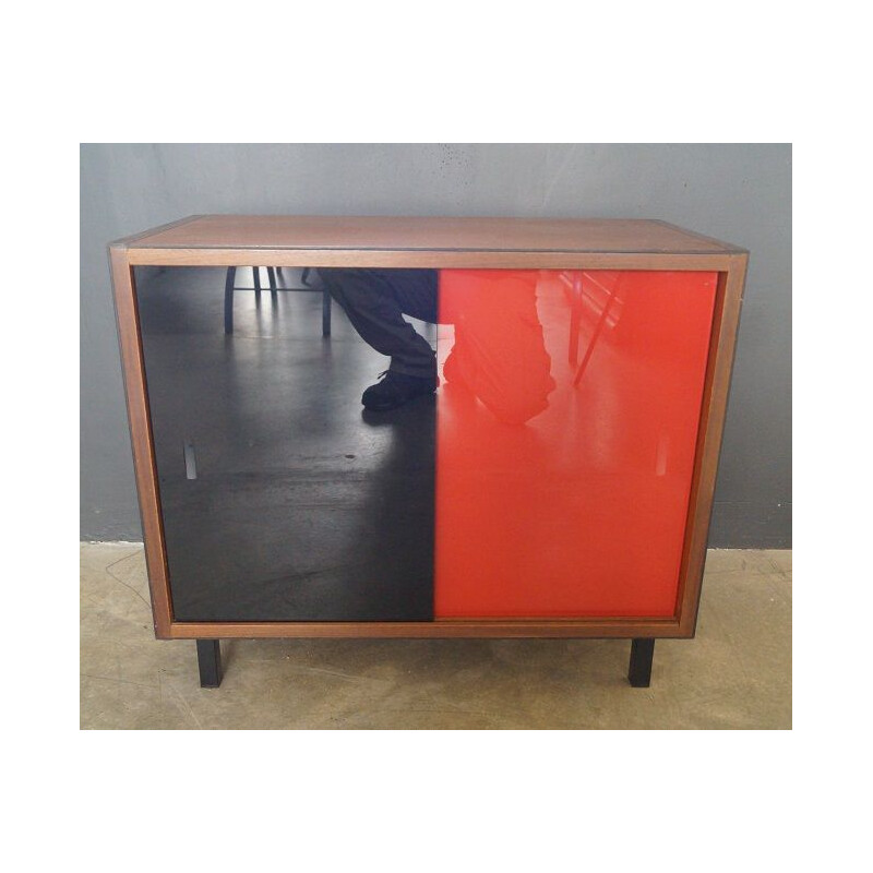 Vintage wood and glass sideboard, French 1960s