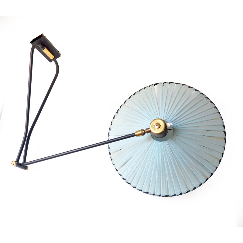 Vintage brass and black metal wall lamp by René Mathieu for Lunel, France 1950