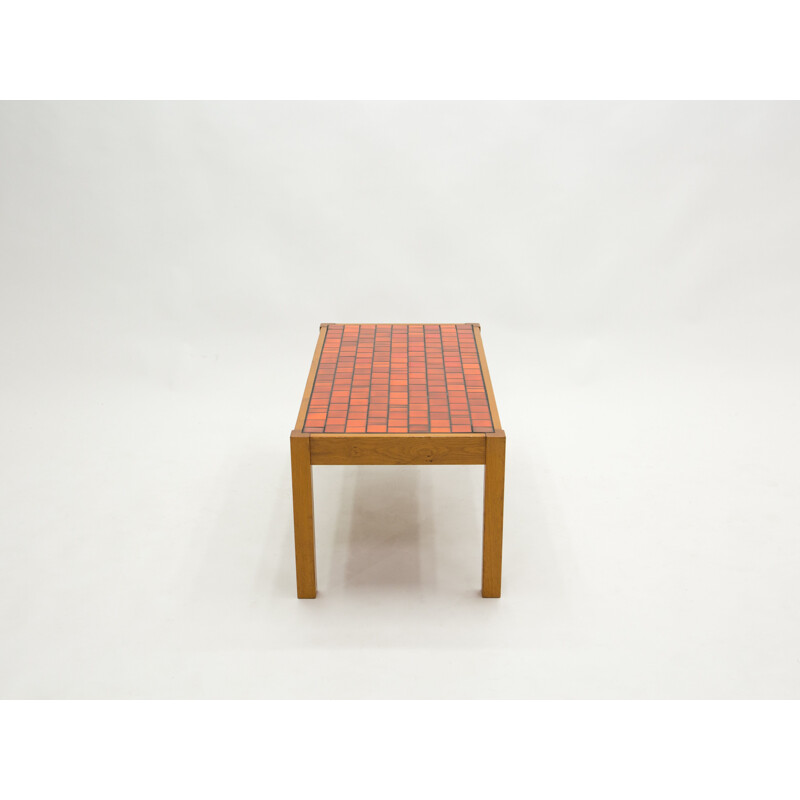 Vintage oak and red ceramic coffee table 1960s