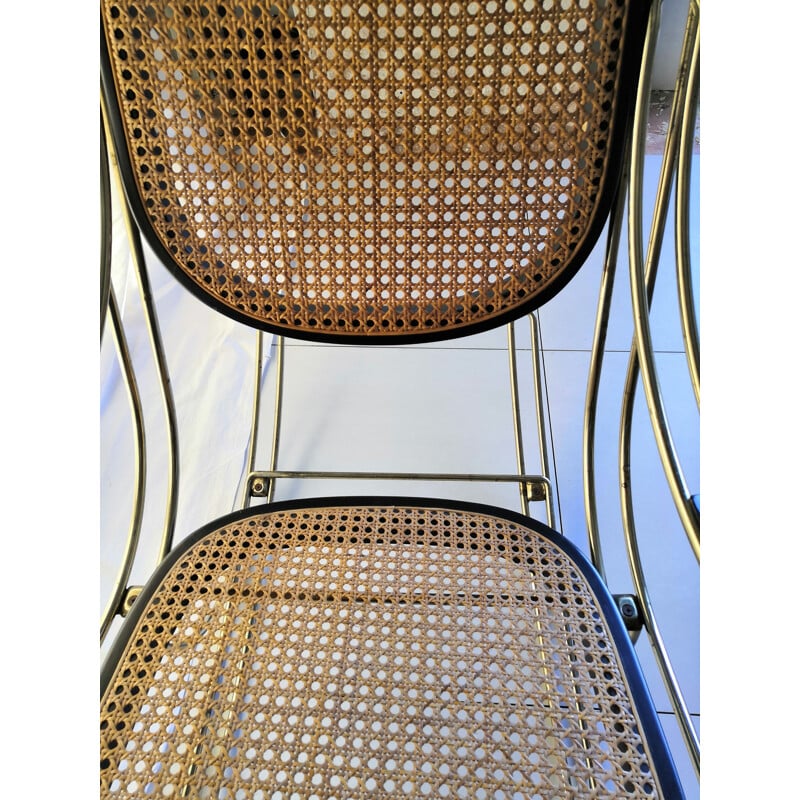 Vintage Thonet rocking chair in brass and cane