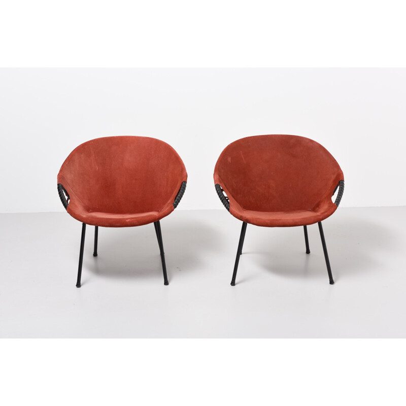 Pair of armchairs in red leather - 1950s